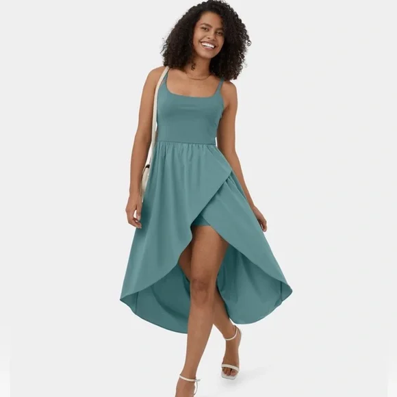 knee length dresses for ladies Halara Mock-neck Long Sleeve Pocket Flare Maxi Casual Dress, Size Larg –  The Resalery main image 0